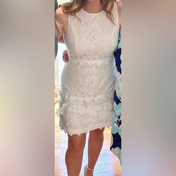 Sachin & Babi Sleeveless Aline Sheath Dress w/ 3D Lace Appliqué- white, size 10 - Picture 11 of 11